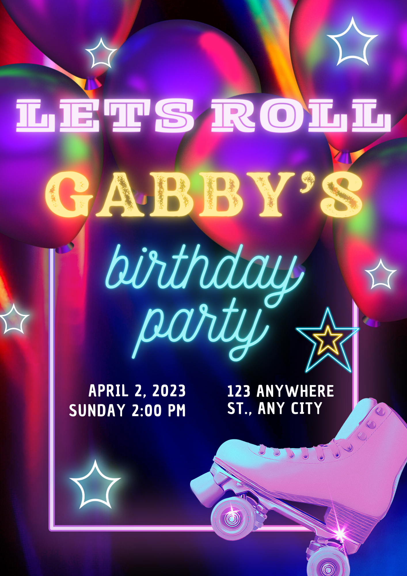 Roller Skates Skating Birthday Invitation Template