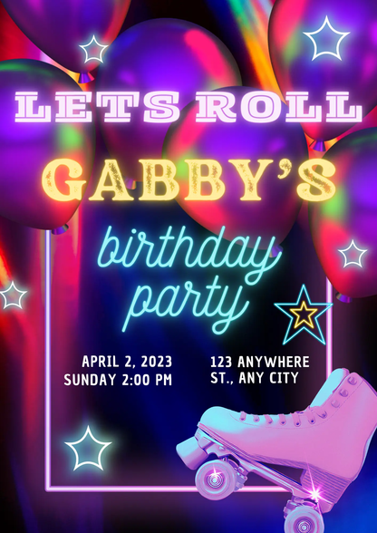Roller Skates Skating Birthday Invitation Template - CreativeRino