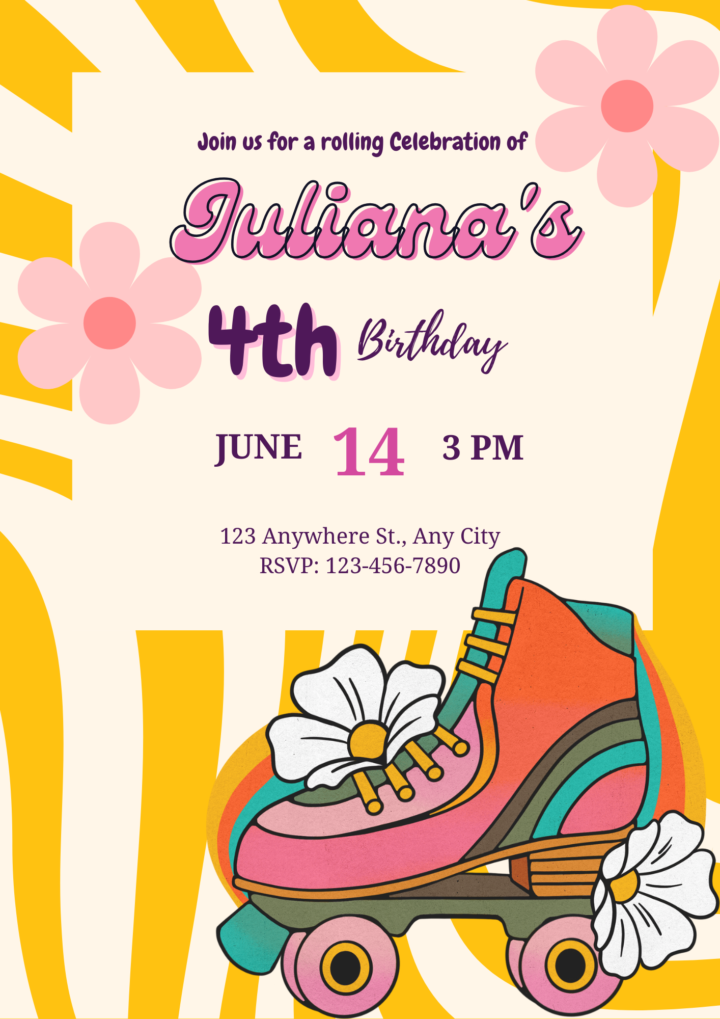 Roller Skates Skating Birthday Invitation Template