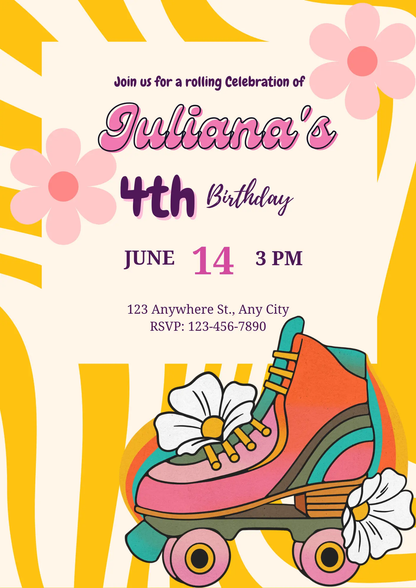 Roller Skates Skating Birthday Invitation Template - CreativeRino