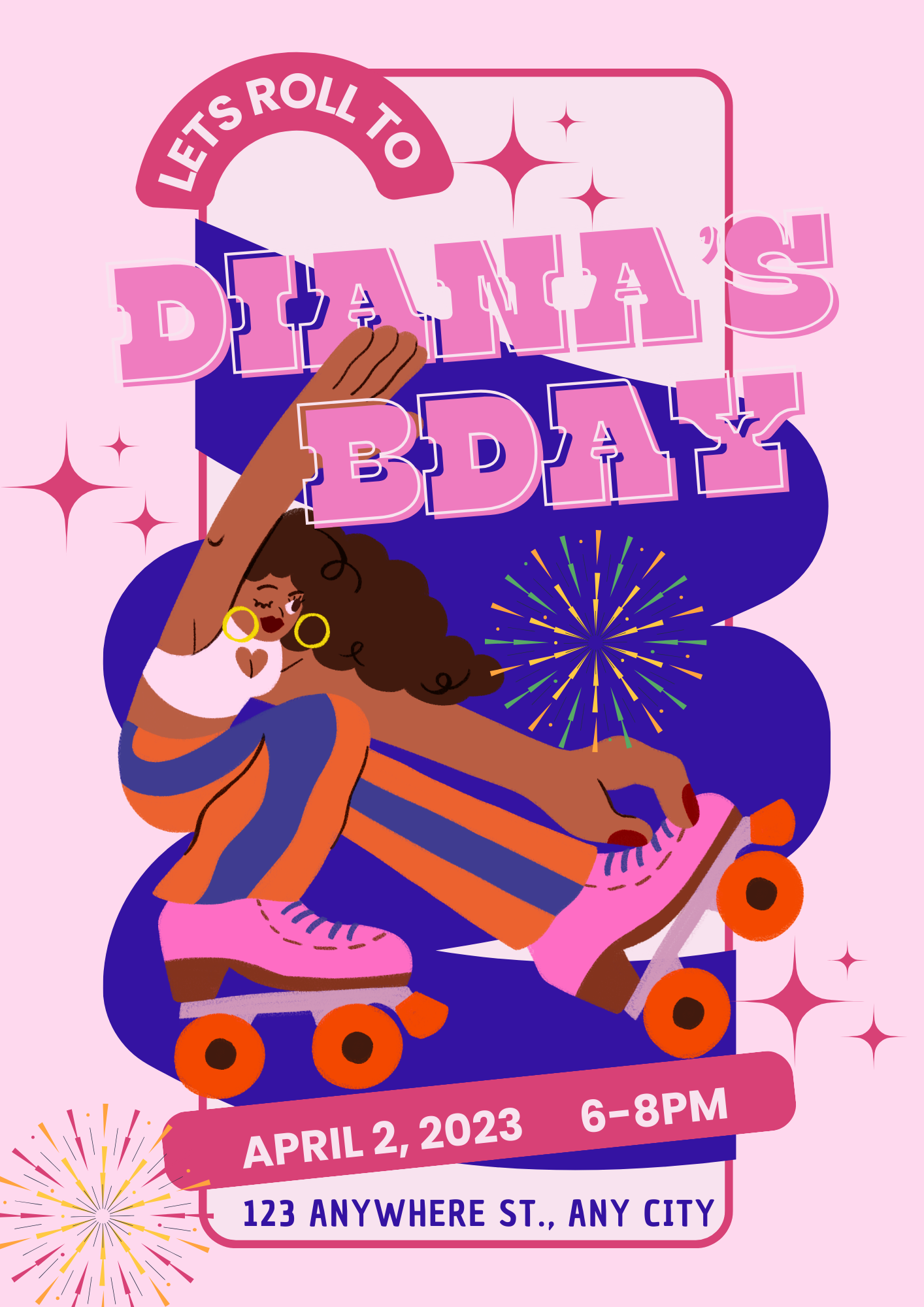 Roller Skates Skating Birthday Invitation Template