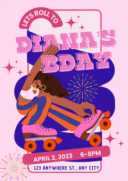 Roller Skates Skating Birthday Invitation Template - CreativeRino