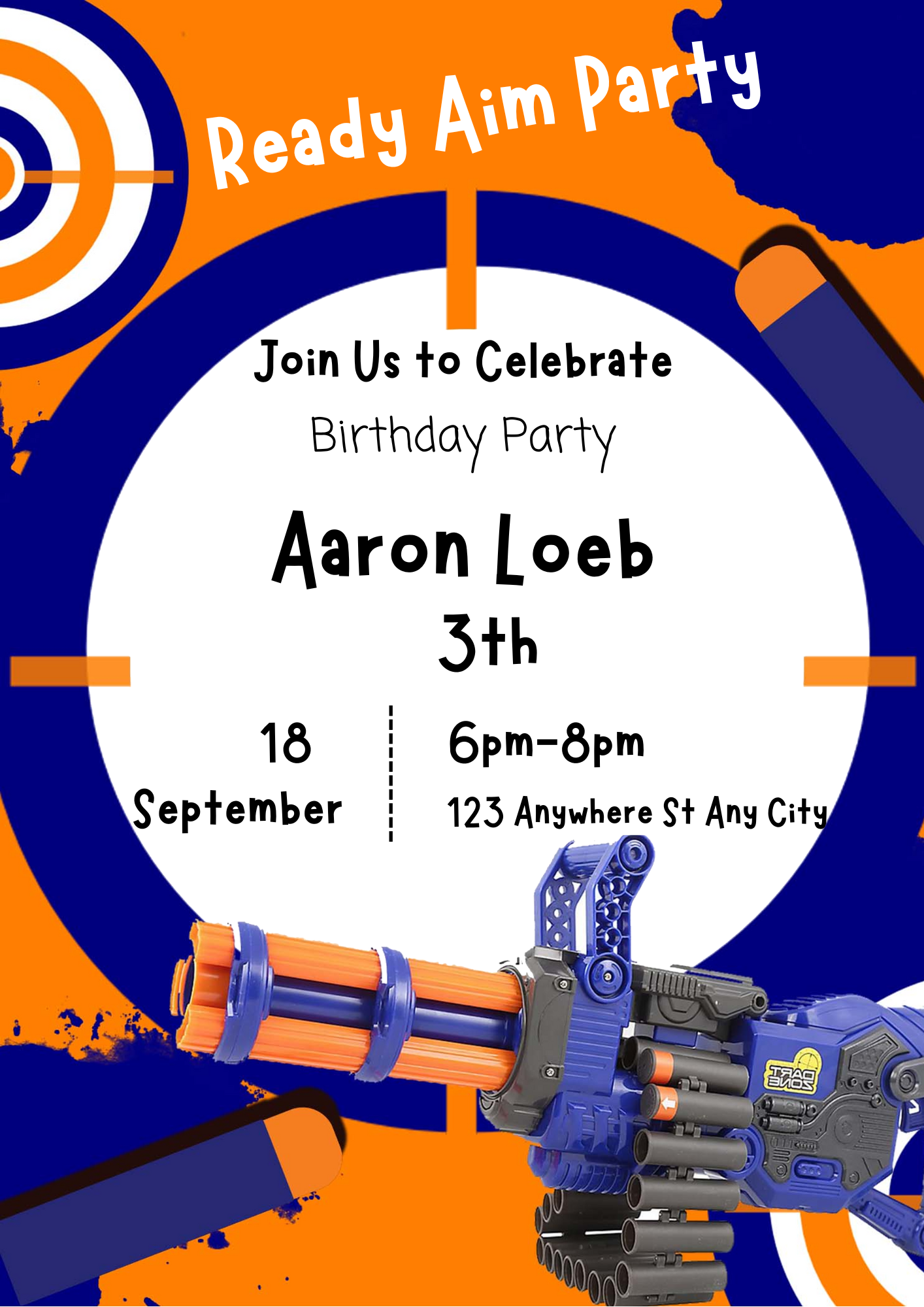 Nerf Dart Gun Birthday Invitation Template