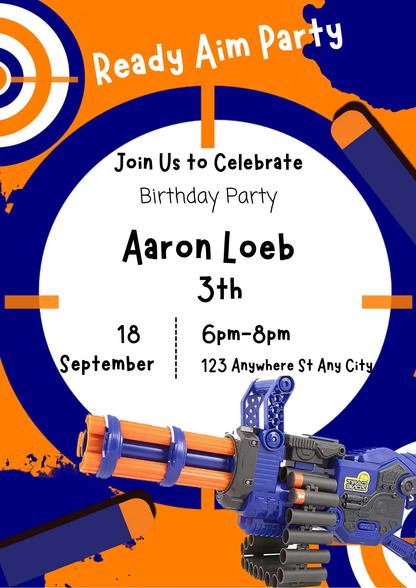 Nerf Dart Gun Birthday Invitation Template - CreativeRino