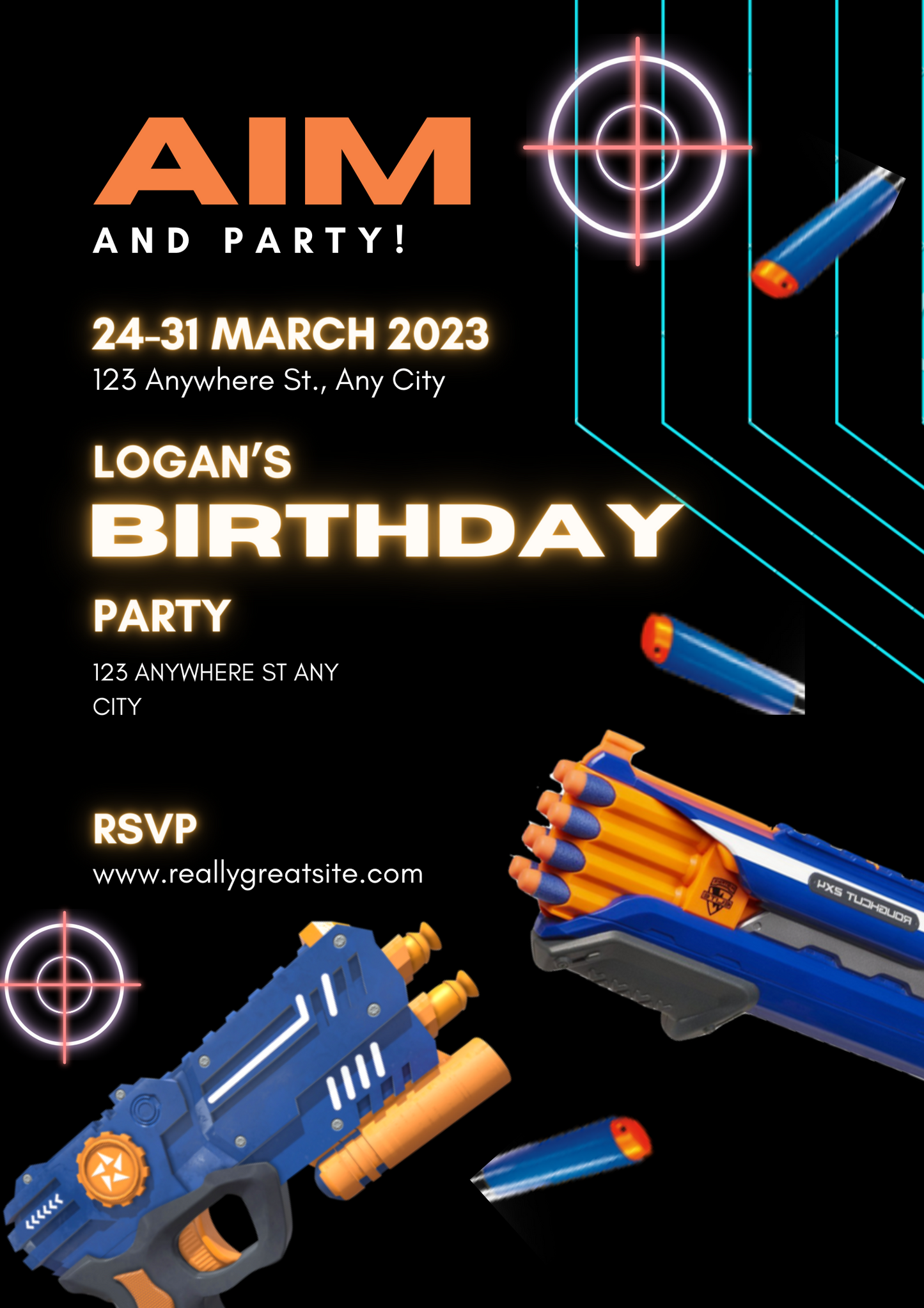 Nerf Dart Gun Birthday Invitation Template