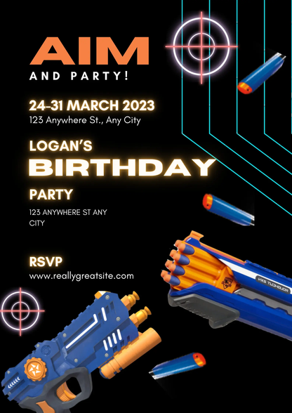 Nerf Dart Gun Birthday Invitation Template - CreativeRino