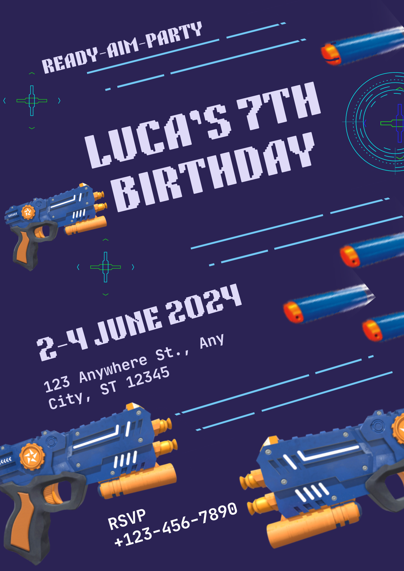 Nerf Dart Gun Birthday Invitation Template