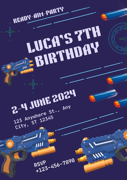 Nerf Dart Gun Birthday Invitation Template - CreativeRino