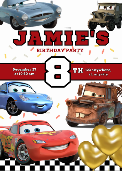 Cars Birthday Invitation Template | Lightning McQueen Invite - CreativeRino