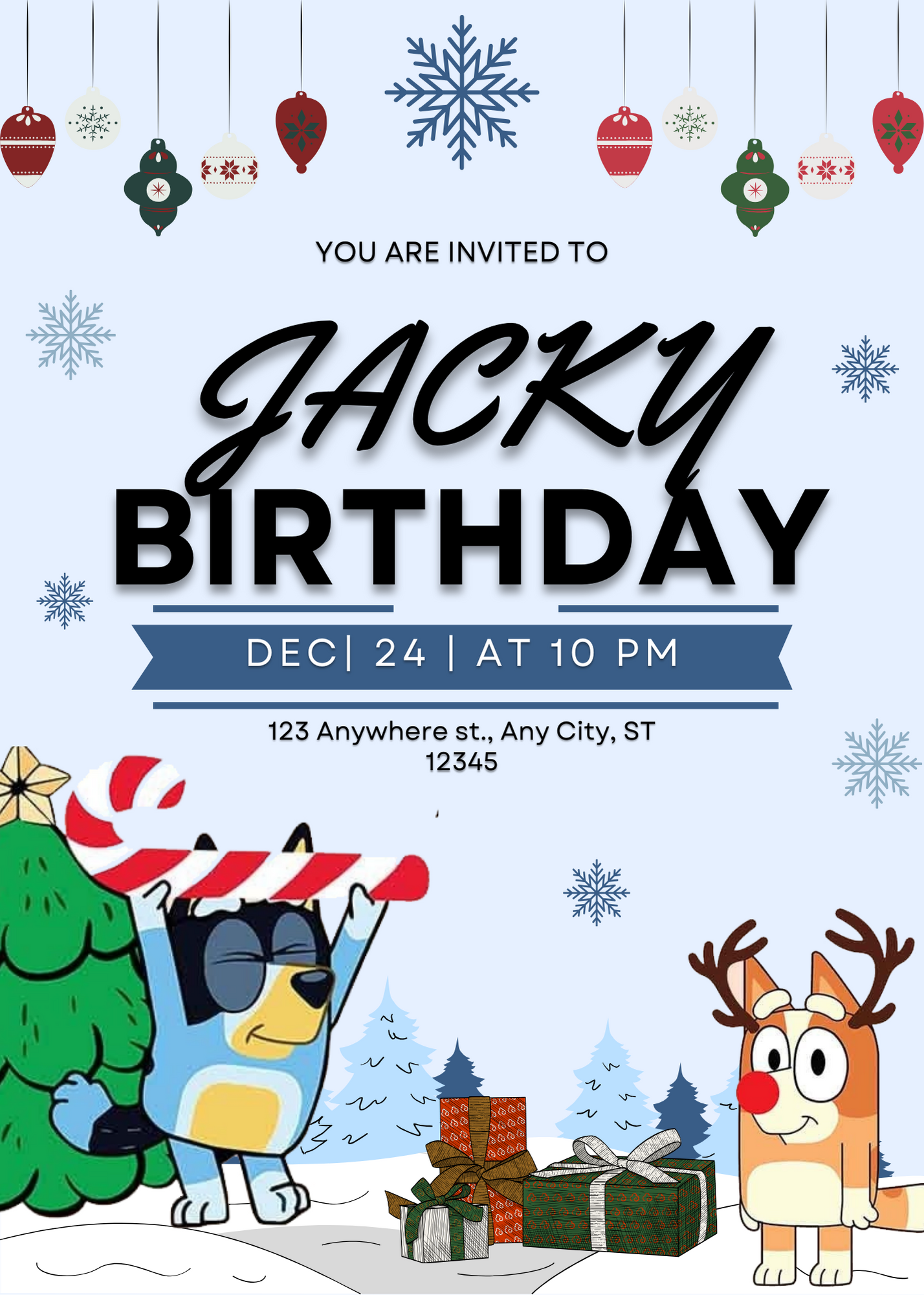 Bluey and Bingo Christmas Birthday Invitation Template