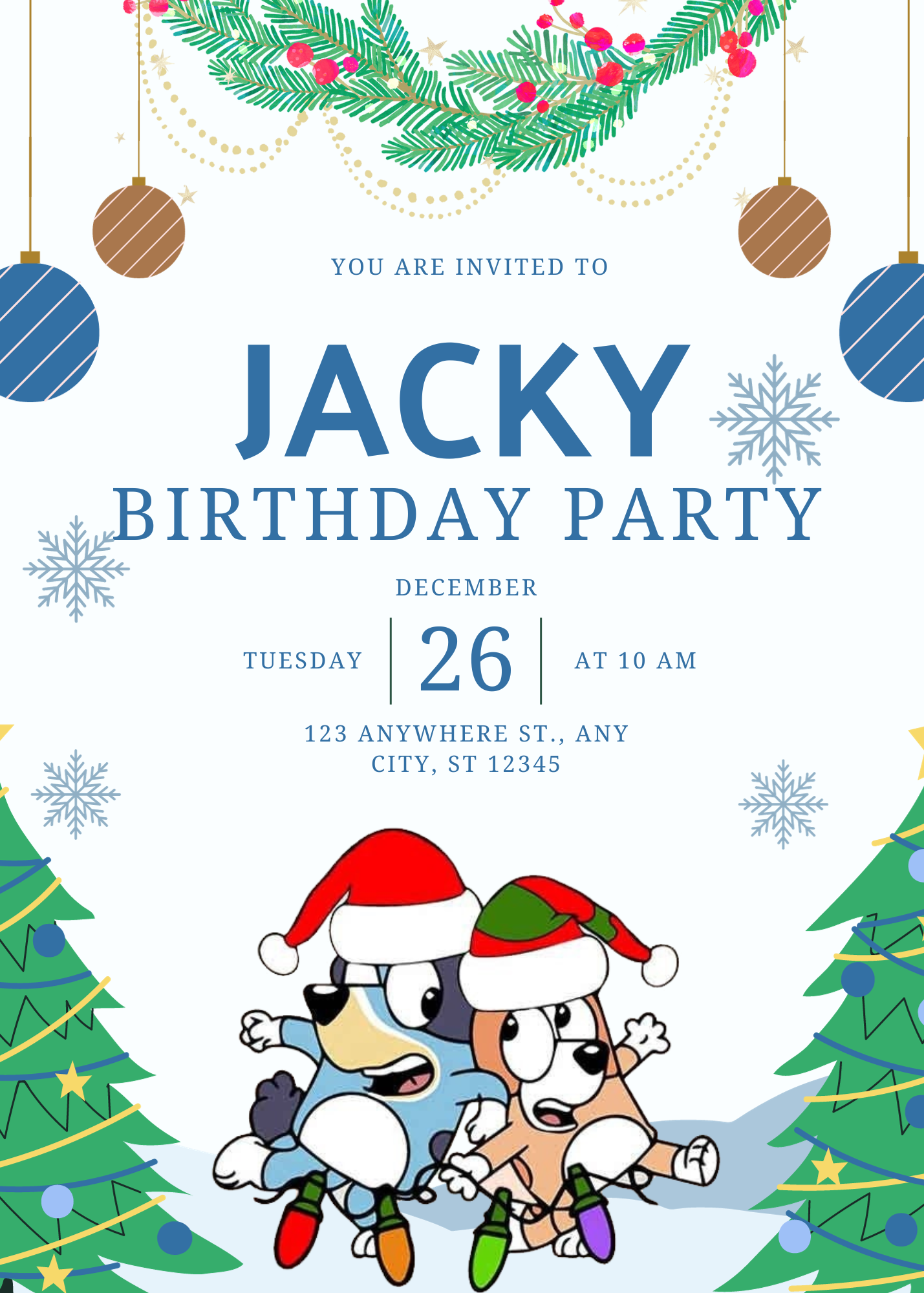 Bluey and Bingo Christmas Birthday Invitation Template