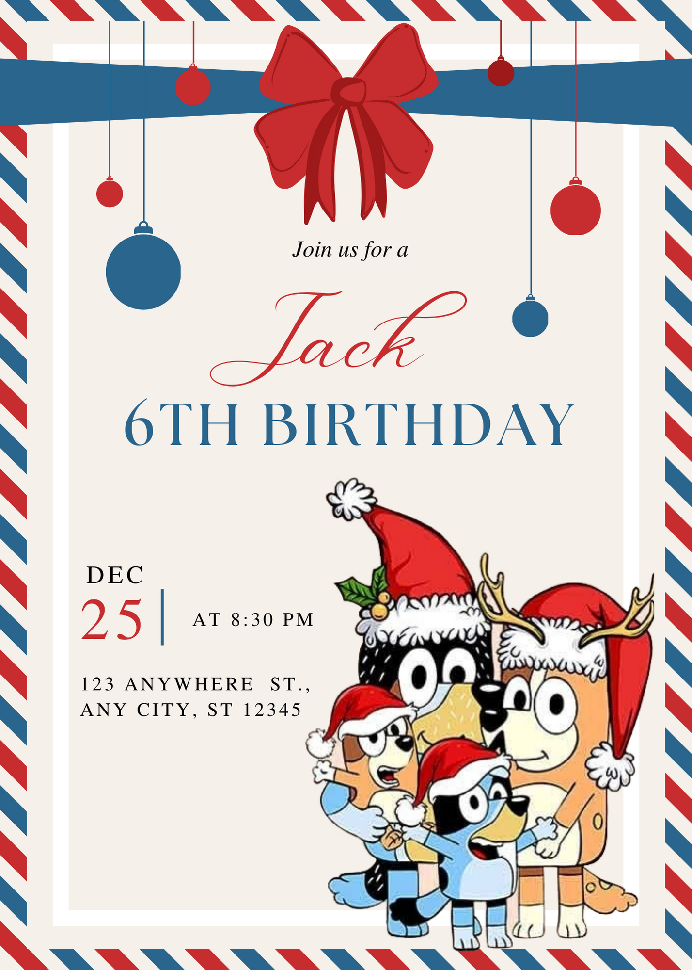 Bluey and Bingo Christmas Birthday Invitation Template