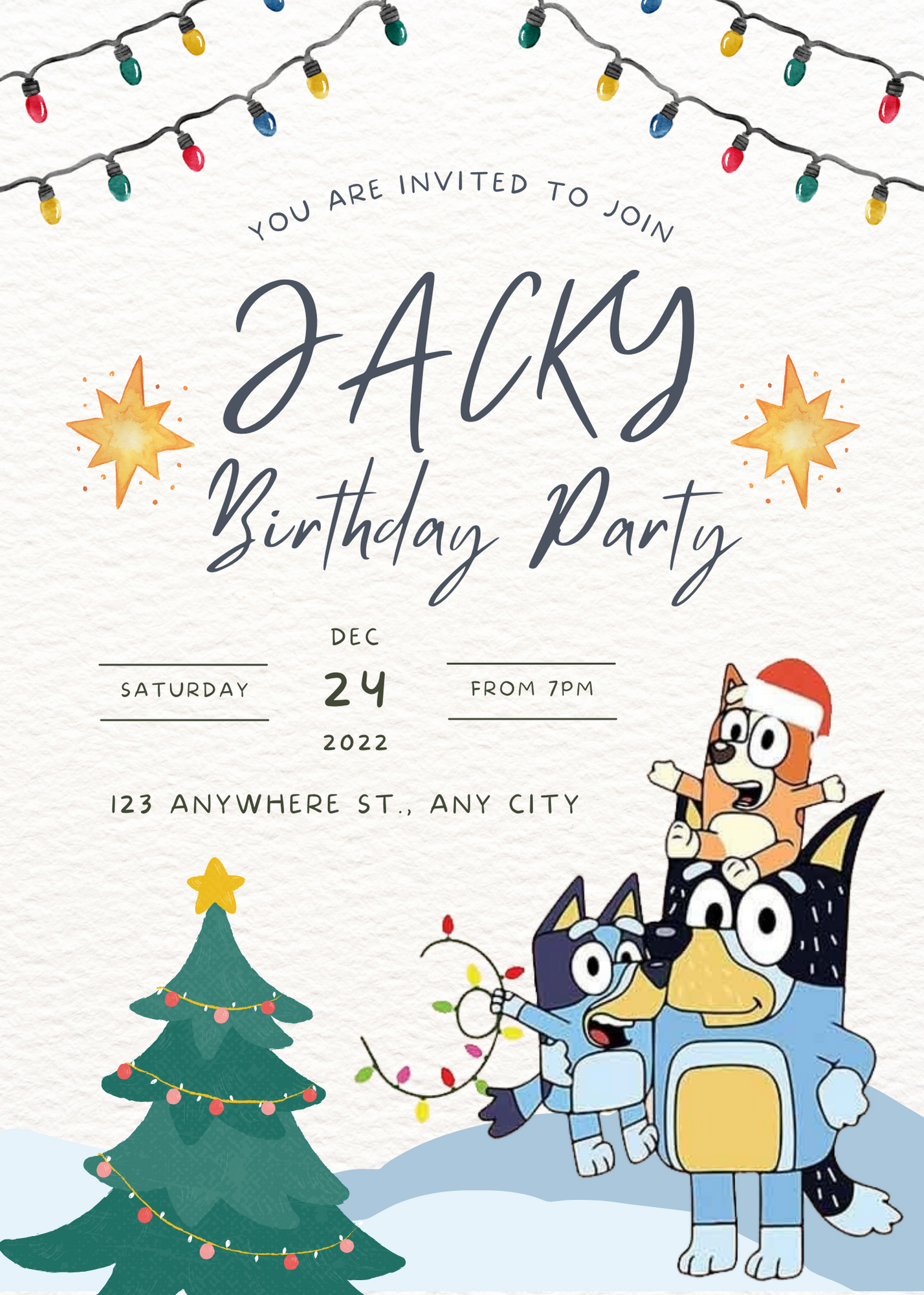 Bluey and Bingo Christmas Birthday Invitation Template