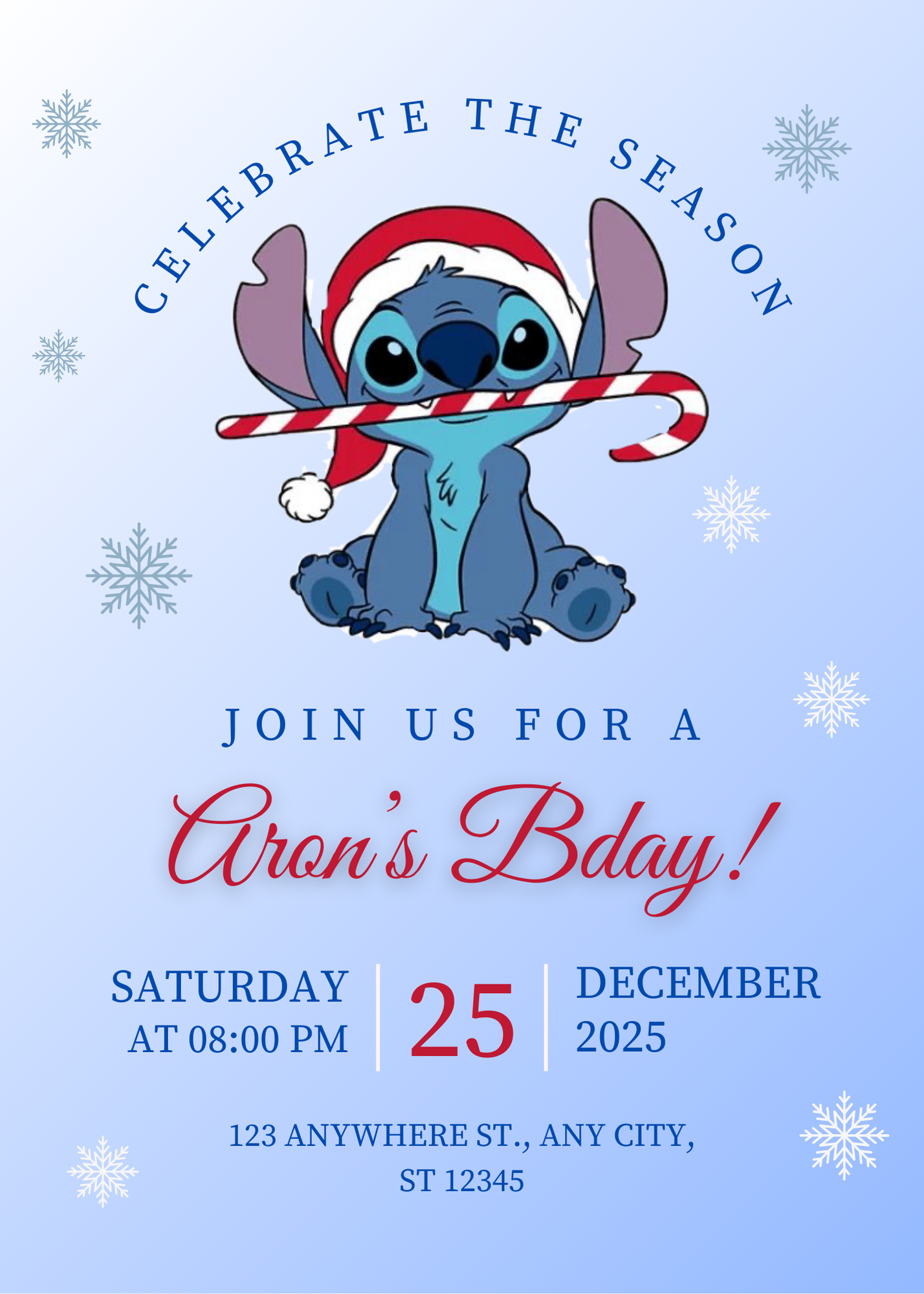 Stitch Christmas Birthday Invitation Template