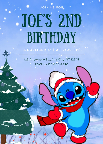 Stitch Christmas Birthday Invitation Template - CreativeRino