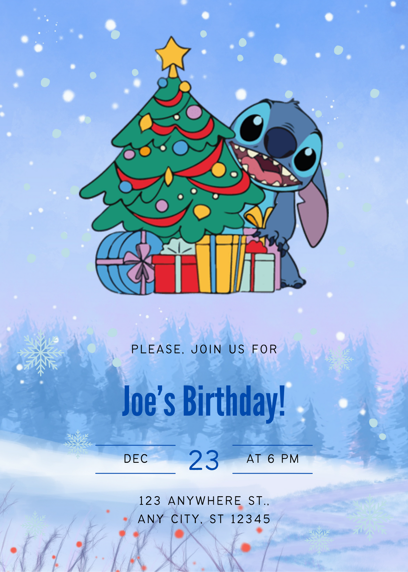 Stitch Christmas Birthday Invitation Template