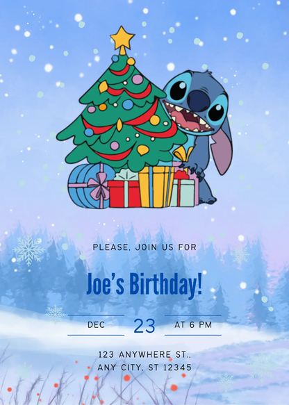 Stitch Christmas Birthday Invitation Template - CreativeRino