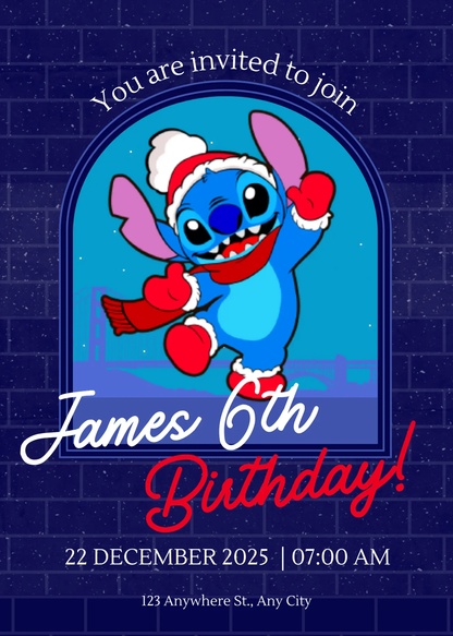 Stitch Christmas Birthday Invitation Template - CreativeRino
