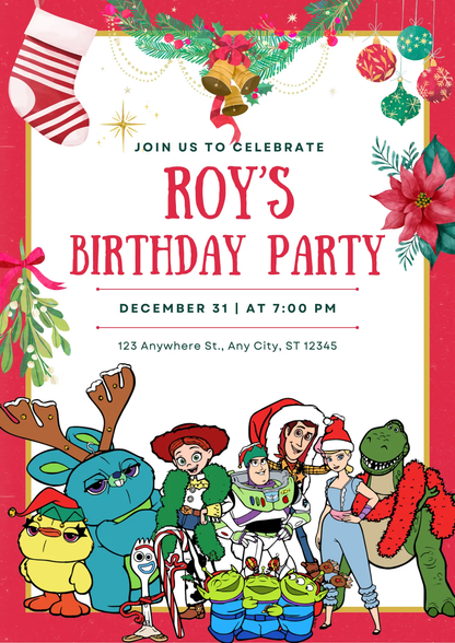 Toy Story Christmas Birthday Invitation Template - CreativeRino