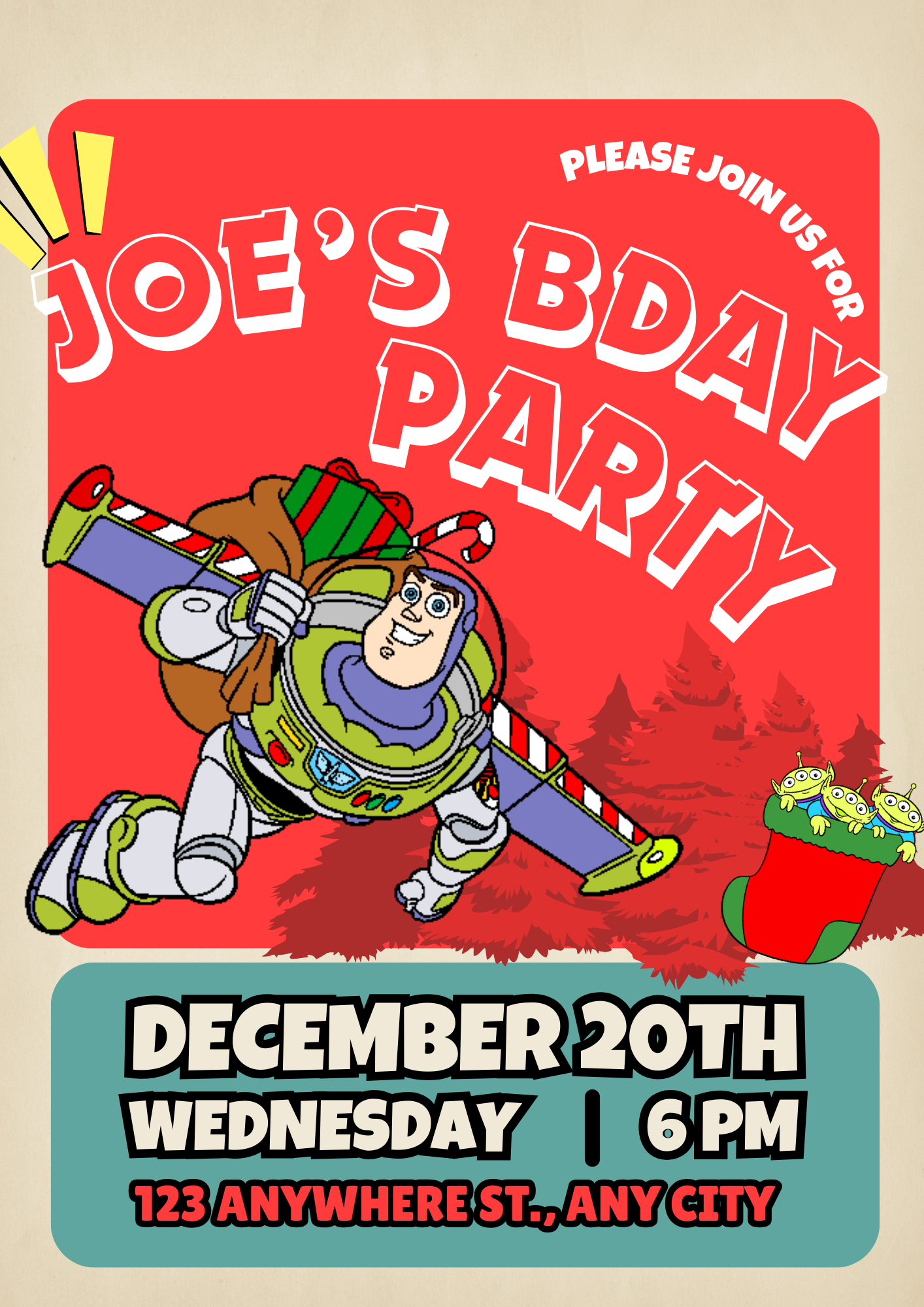 Buzz Lightyear Christmas Birthday Invitation Template | Toy Story Invite