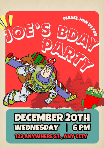 Buzz Lightyear Christmas Birthday Invitation Template | Toy Story Invite - CreativeRino