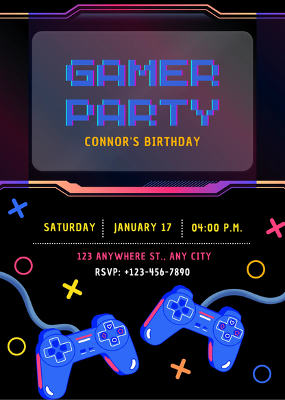 Gamer Birthday Invitation Template - CreativeRino