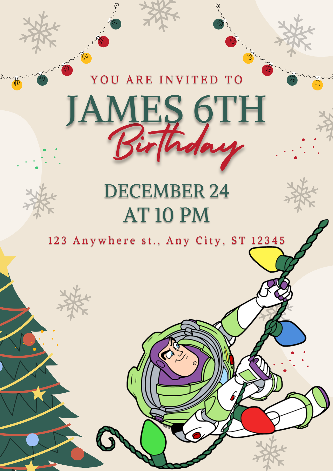 Buzz Lightyear Christmas Birthday Invitation Template | Toy Story Invite