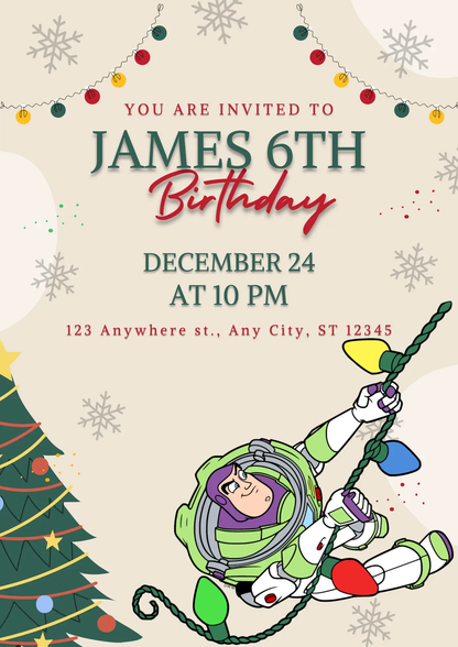 Buzz Lightyear Christmas Birthday Invitation Template | Toy Story Invite - CreativeRino
