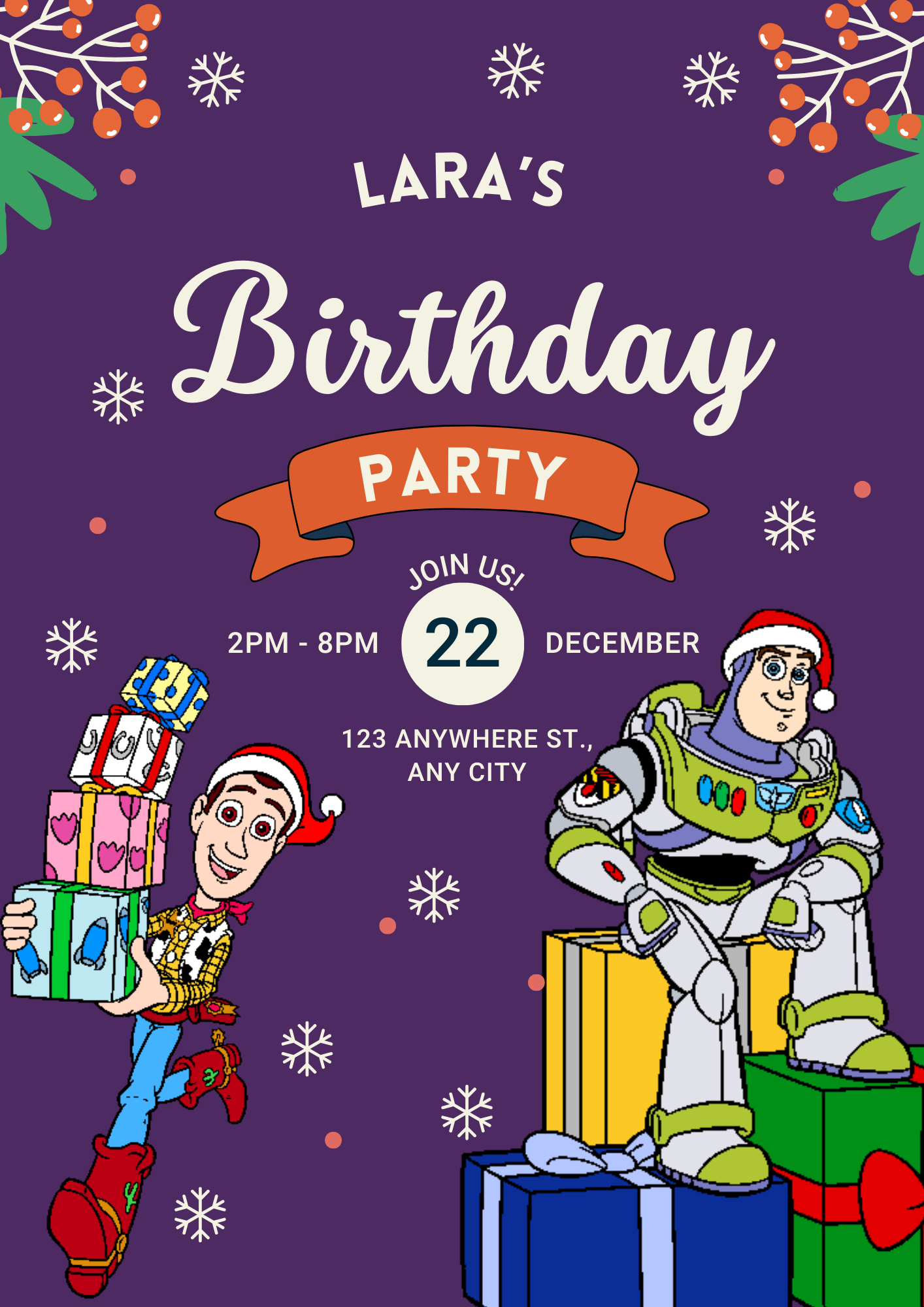 Buzz Lightyear and Woody Christmas Birthday Invitation Template | Toy Story Invite