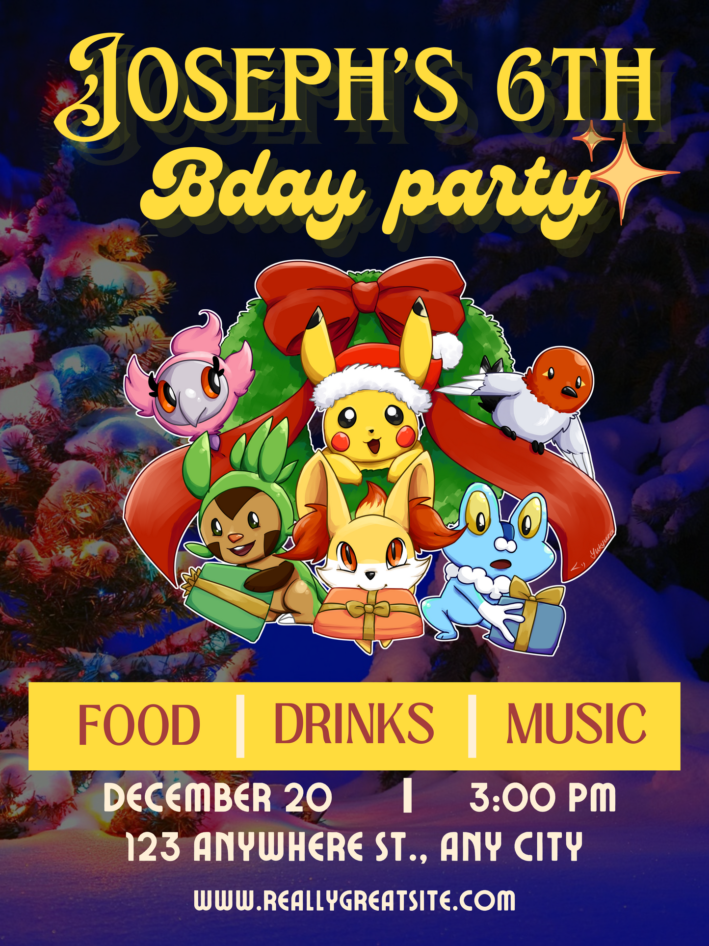 Pokemon Christmas Birthday Invitation Template