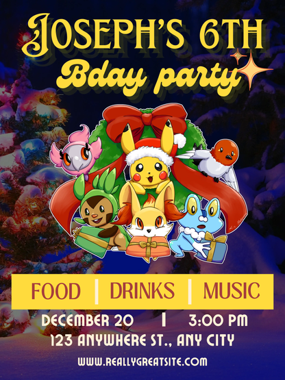 Pokemon Christmas Birthday Invitation Template - CreativeRino
