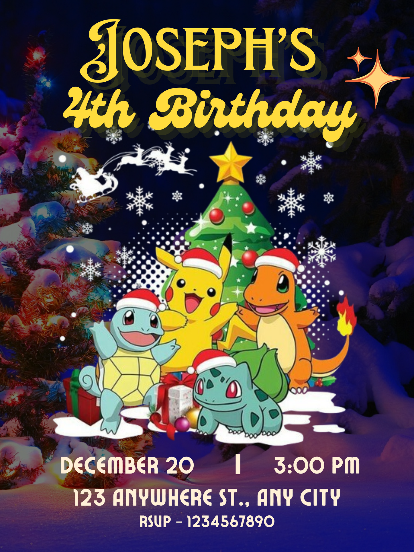 Pokemon Christmas Birthday Invitation Template