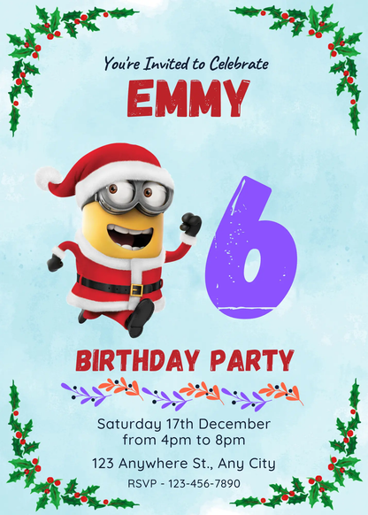Minions Christmas Birthday Invitation Template - CreativeRino