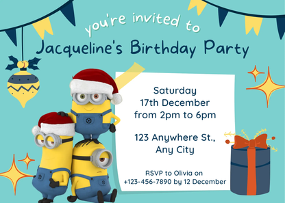 Minions Christmas Birthday Invitation Template - CreativeRino