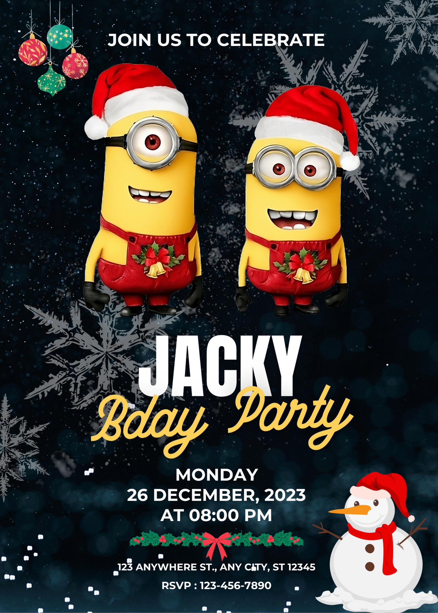 Minions Christmas Birthday Invitation Template