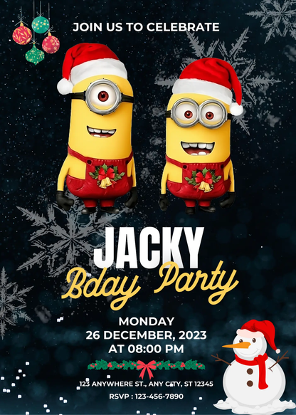Minions Christmas Birthday Invitation Template - CreativeRino