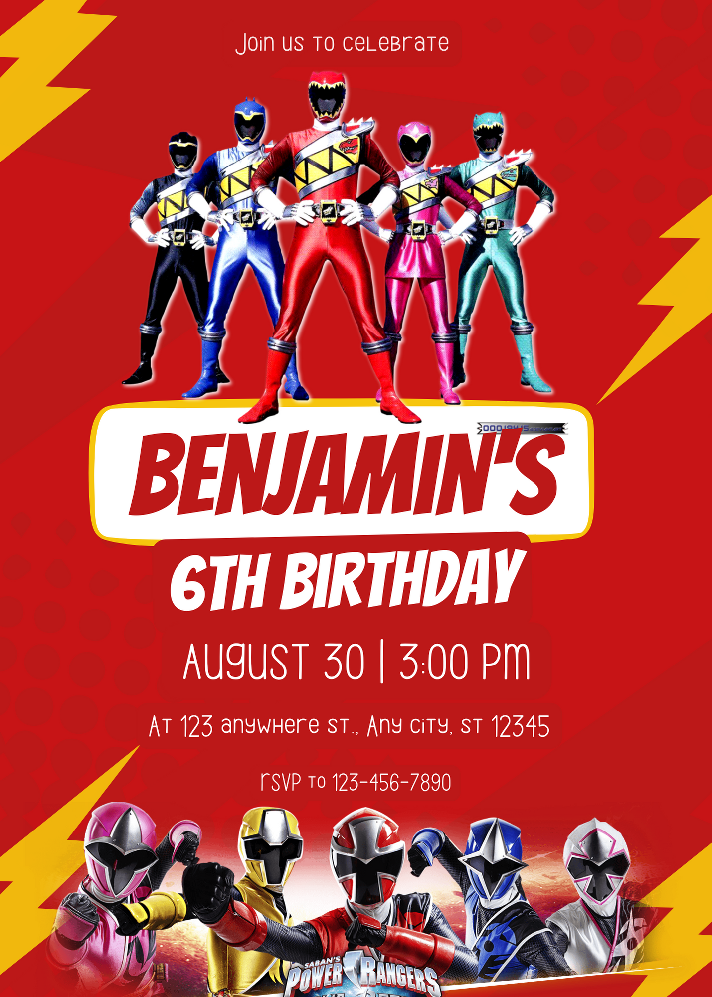 Power Rangers Birthday Invitation Template