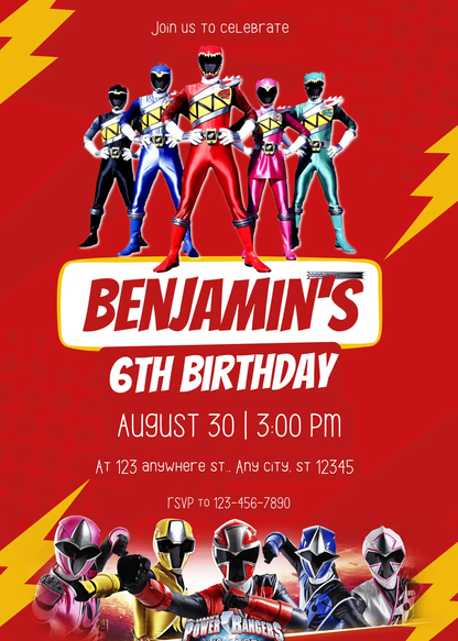 Power Rangers Birthday Invitation Template - CreativeRino