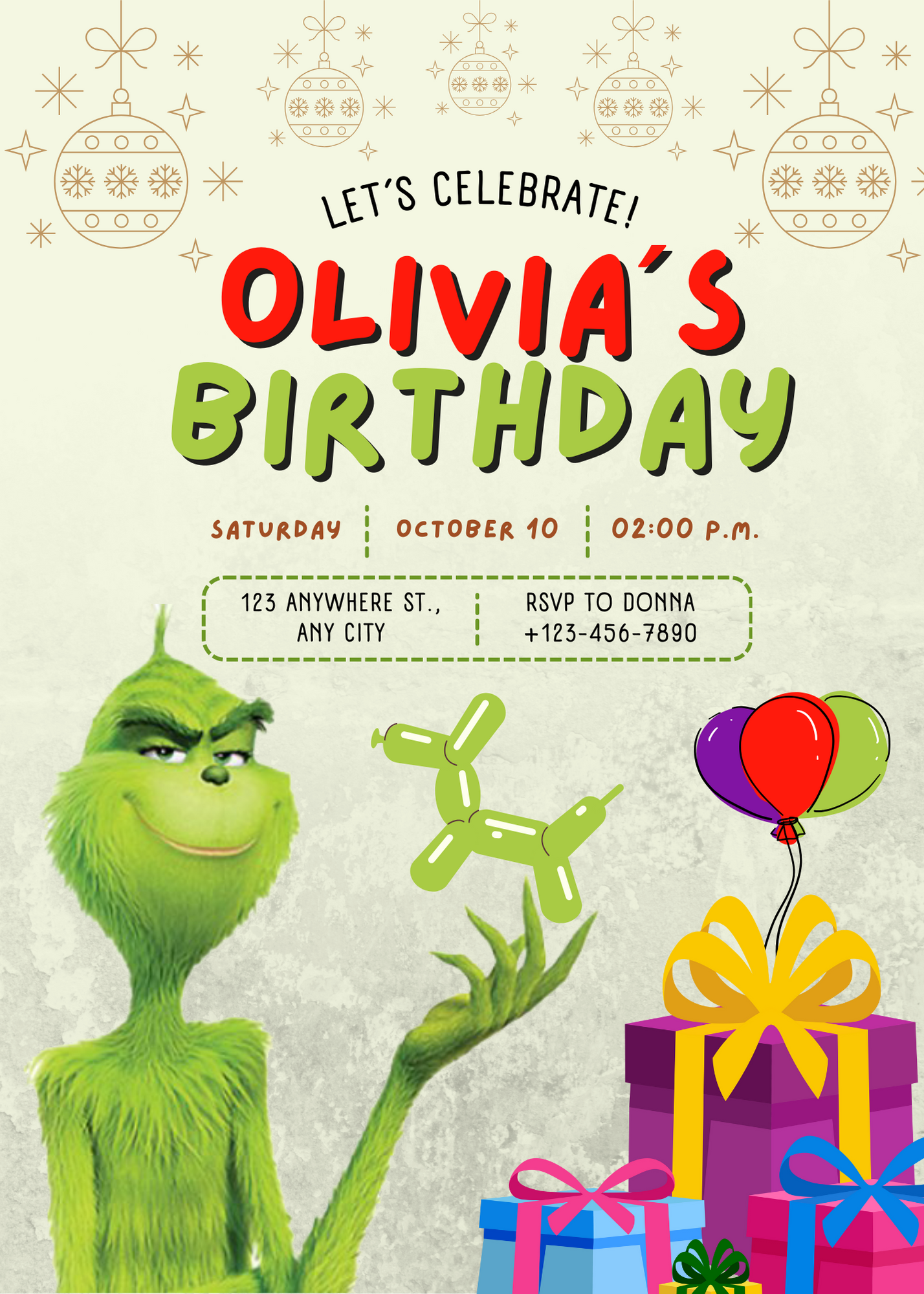 Grinch Birthday Invitation Template