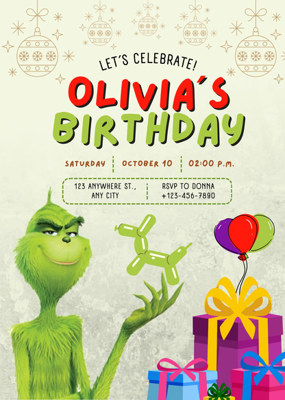 Grinch Birthday Invitation Template - CreativeRino