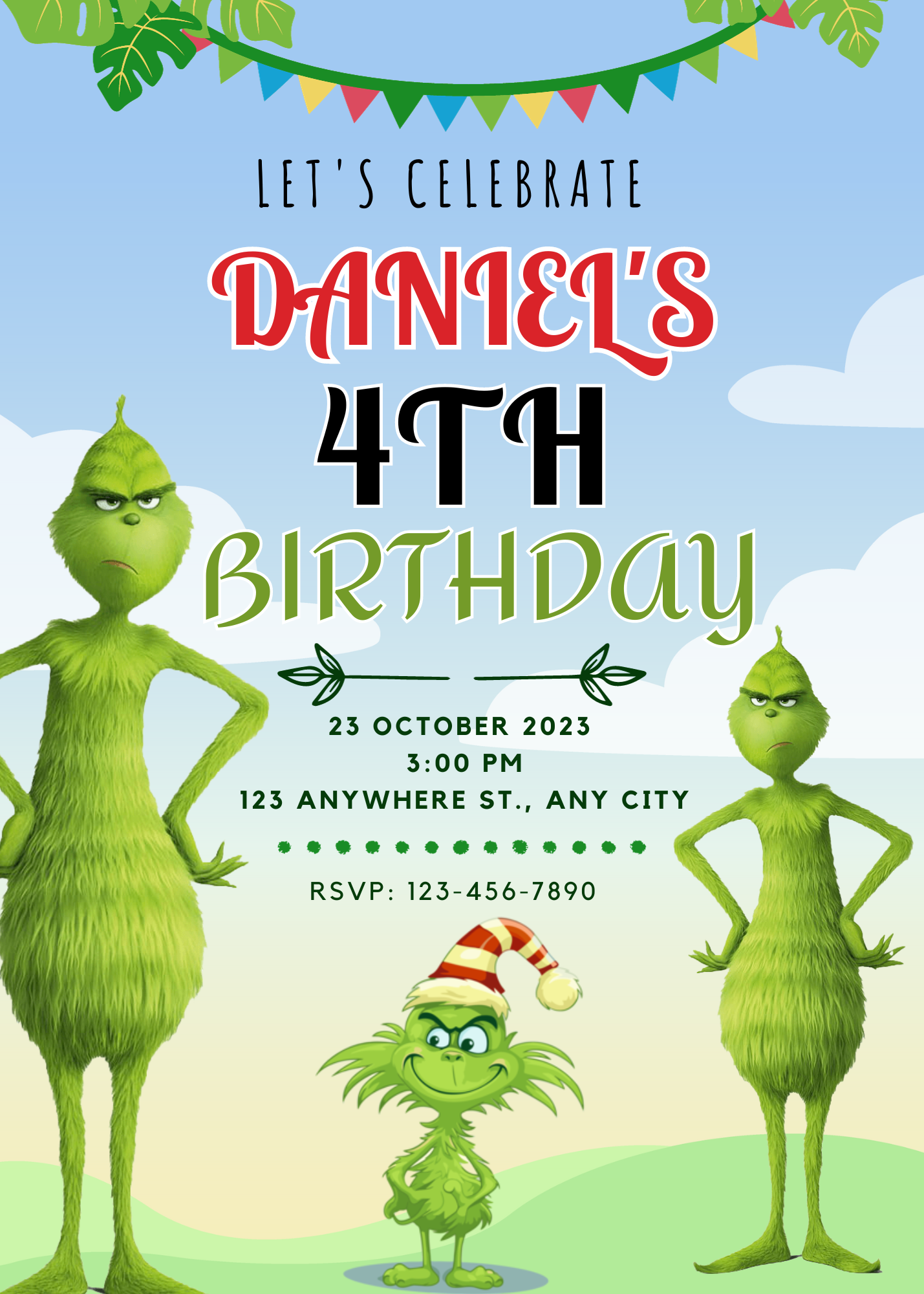 Grinch Birthday Invitation Template