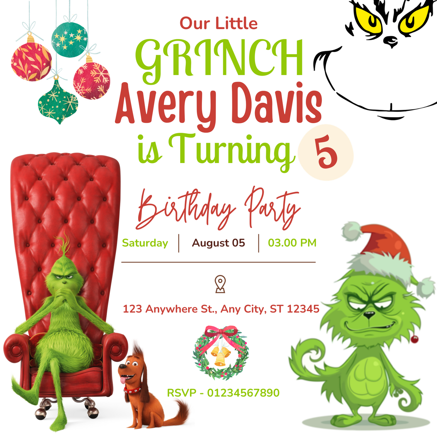 Baby Grinch Christmas Birthday Invitation Template