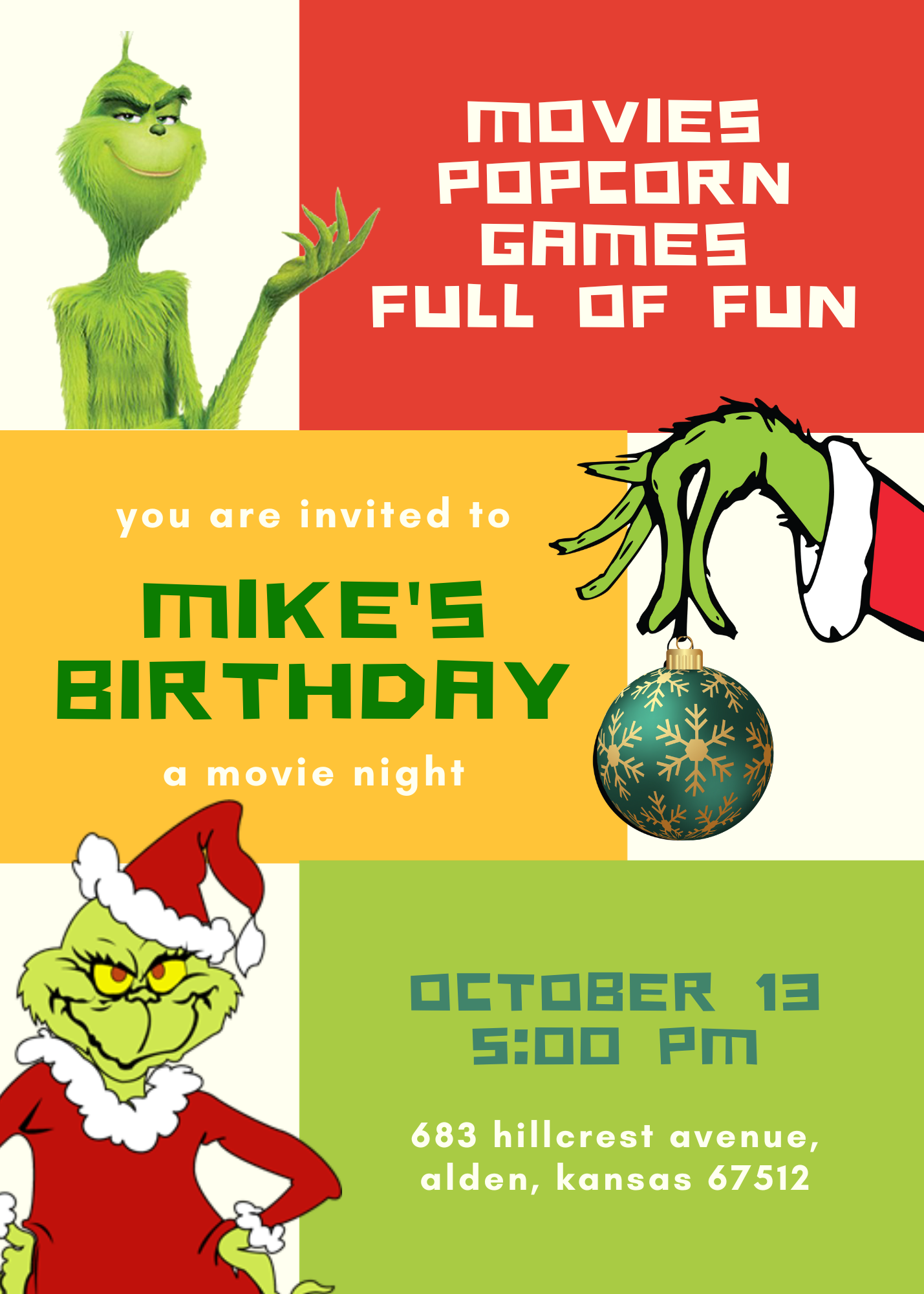 Grinch Christmas Birthday Invitation Template