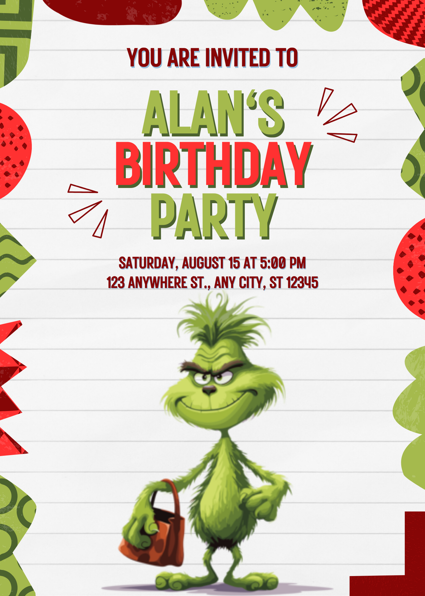 Baby Grinch Birthday Invitation Template