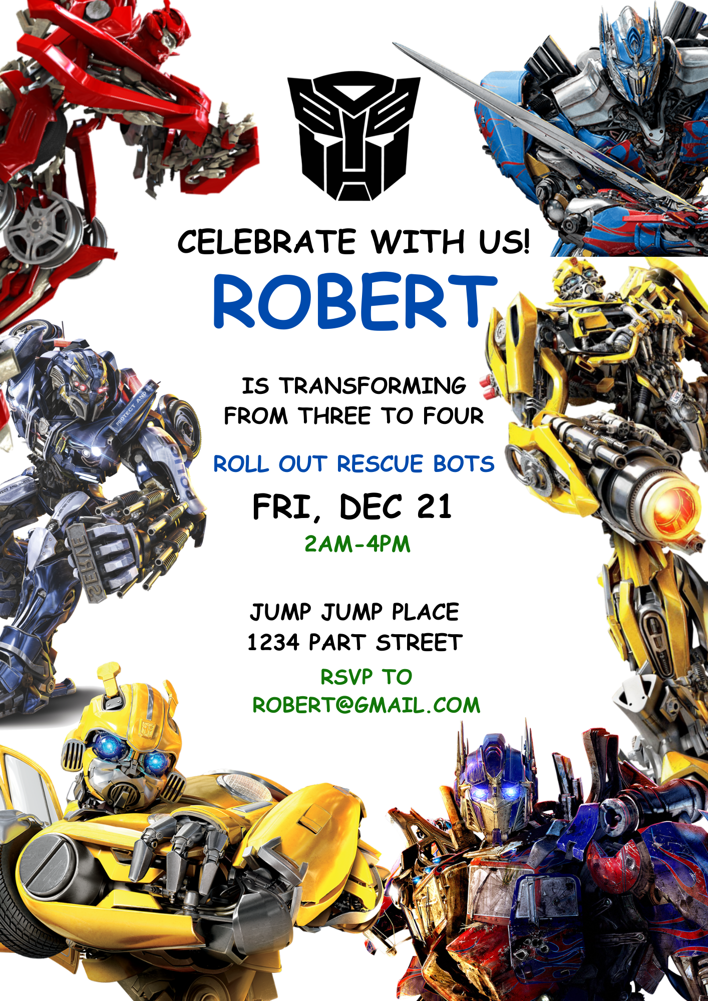 Rescue Bots Transformers Birthday Invitation Template