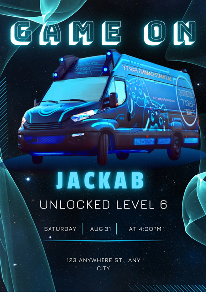 Game Truck Gaming Birthday Invitation Template - CreativeRino
