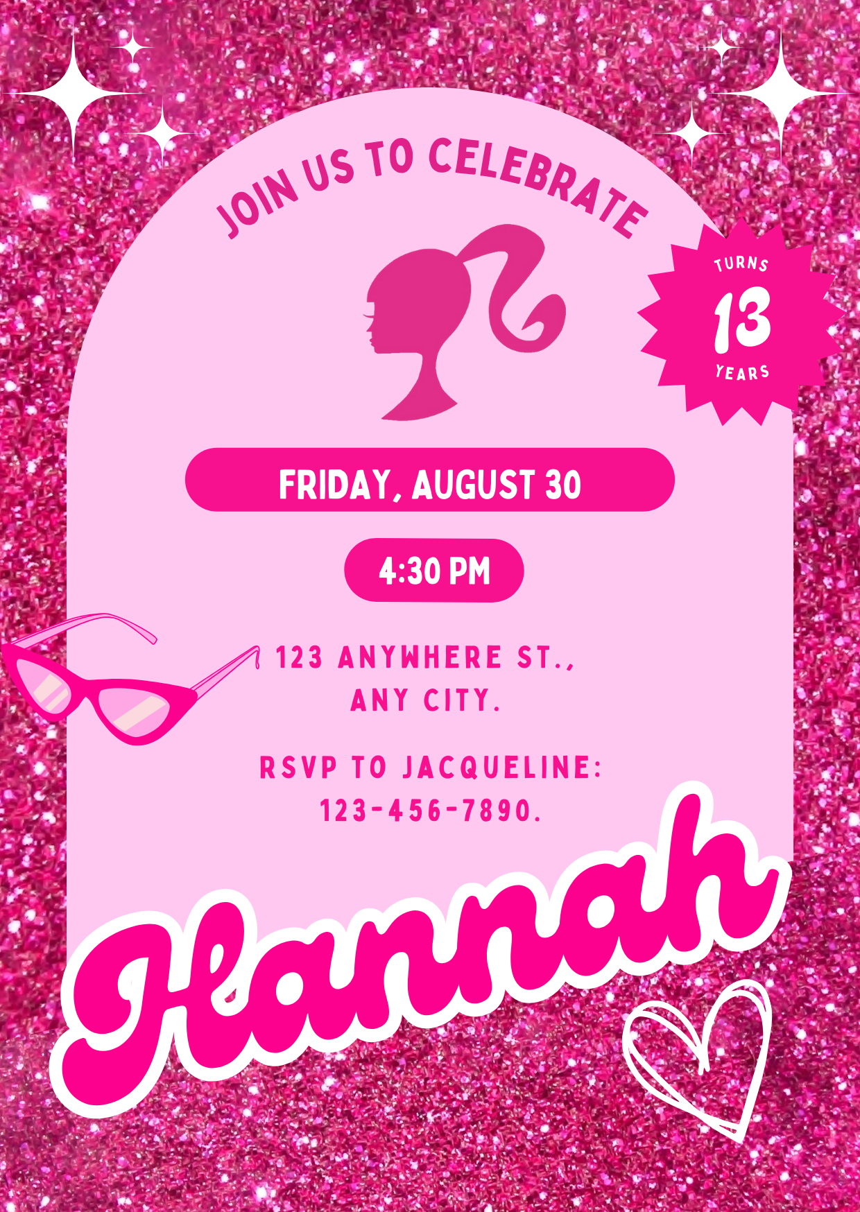 Hot Pink Doll Birthday Invitation Template