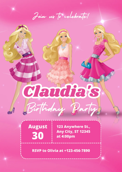 Barbie Doll Birthday Invitation Template - CreativeRino