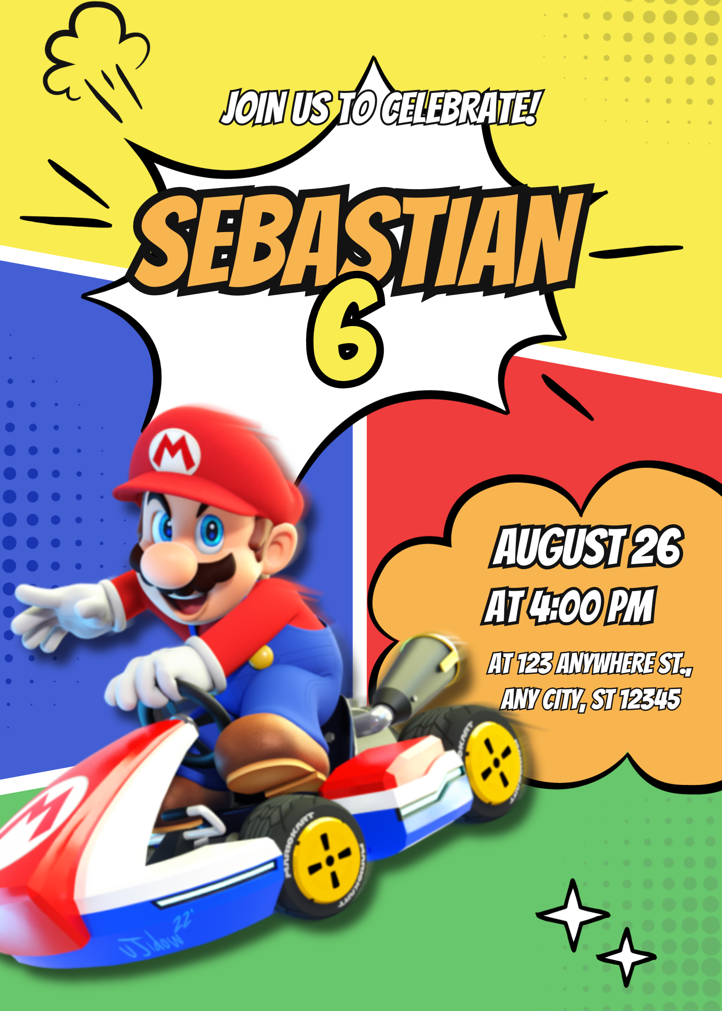 Mario Kart Birthday Invitation Template