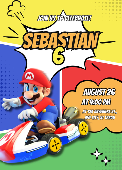 Mario Kart Birthday Invitation Template - CreativeRino